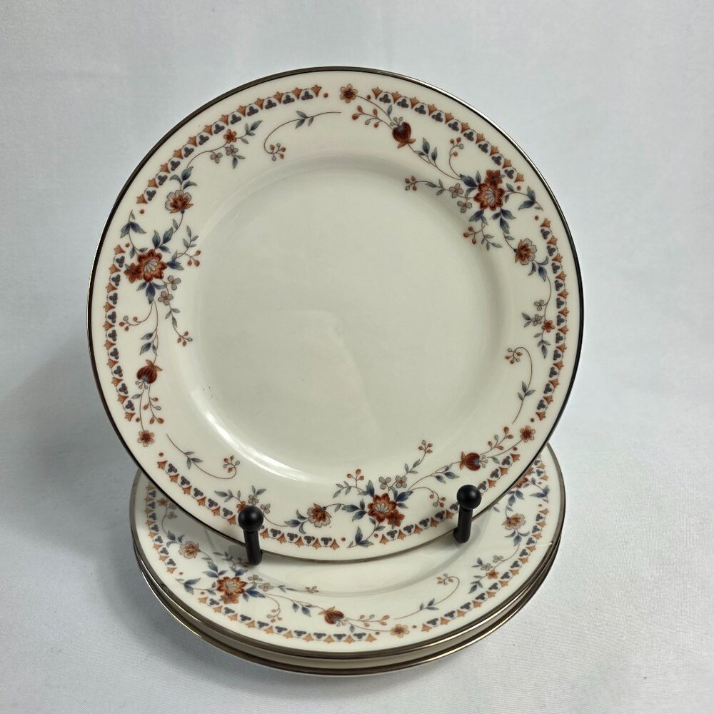 THREE Noritake Adagio Salad Plates Ivory with Floral Spray on Rim